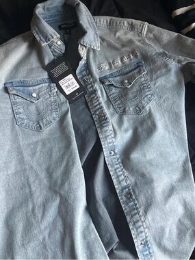 True Religion Light Wash Denim Shirt Jacket - Men
